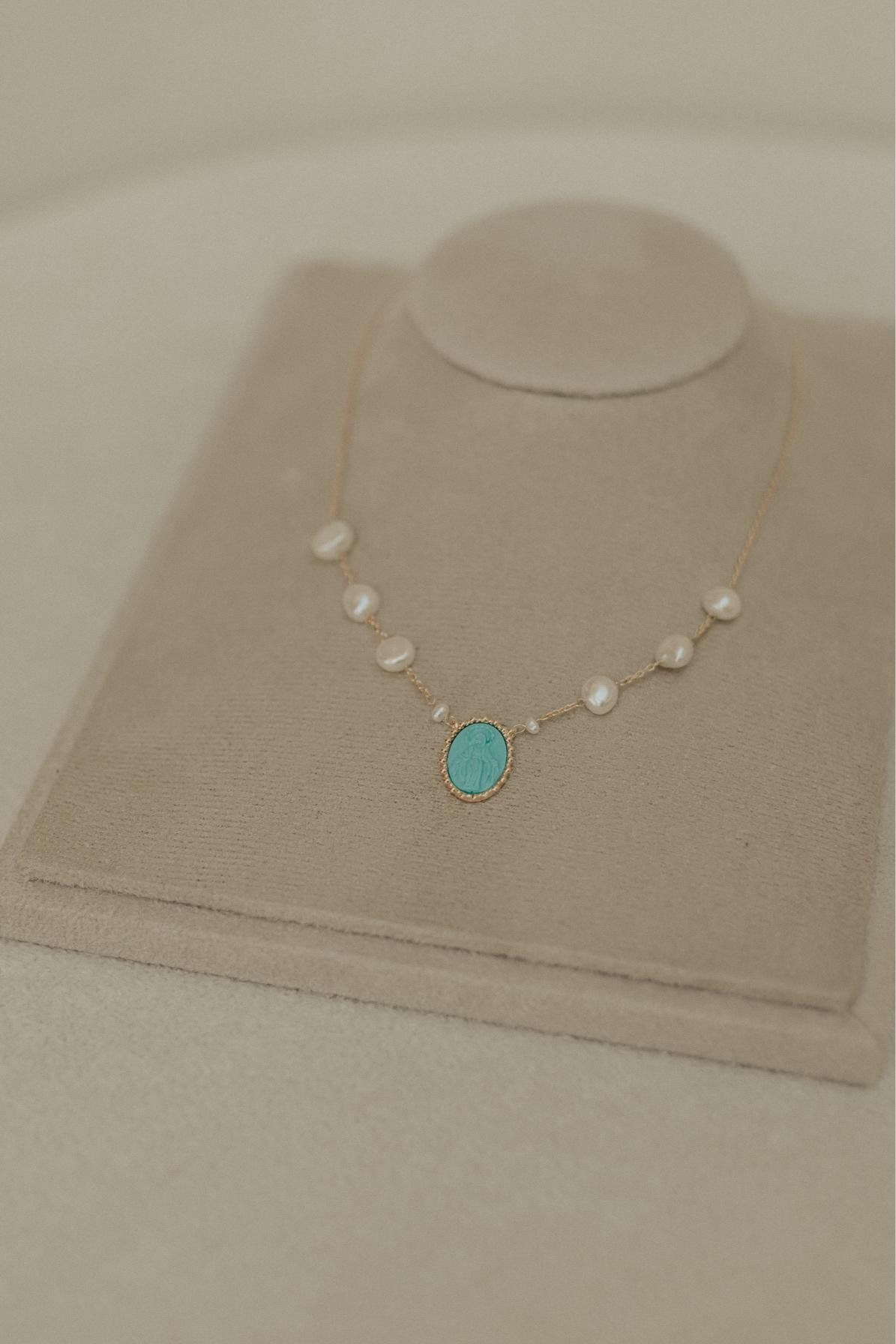 Colar Choker Pingente Oval Baquelite Nossa Senhora das Graças