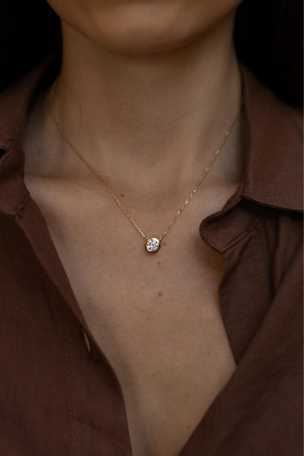 Colar Ponto de Luz  Elegance Moissanite Prata 925 Dourado