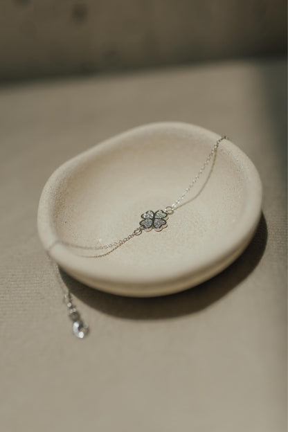 Pulseira Trevo Cravejado Prata 925 Ródio Branco