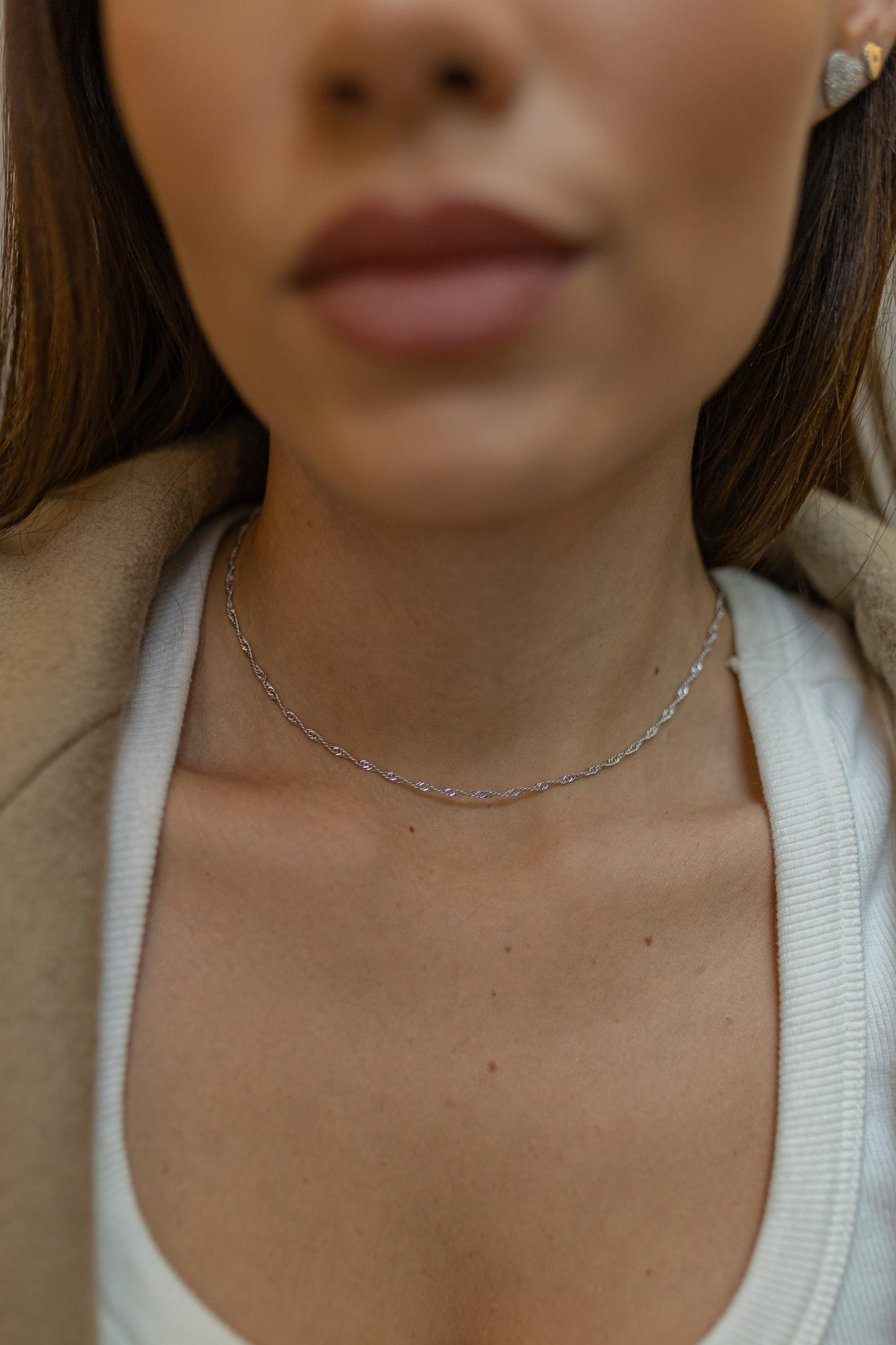 Colar Choker Singapura Ródio Branco