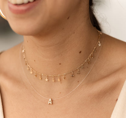 Colar de Nylon com Inicial Cravejada Dourado