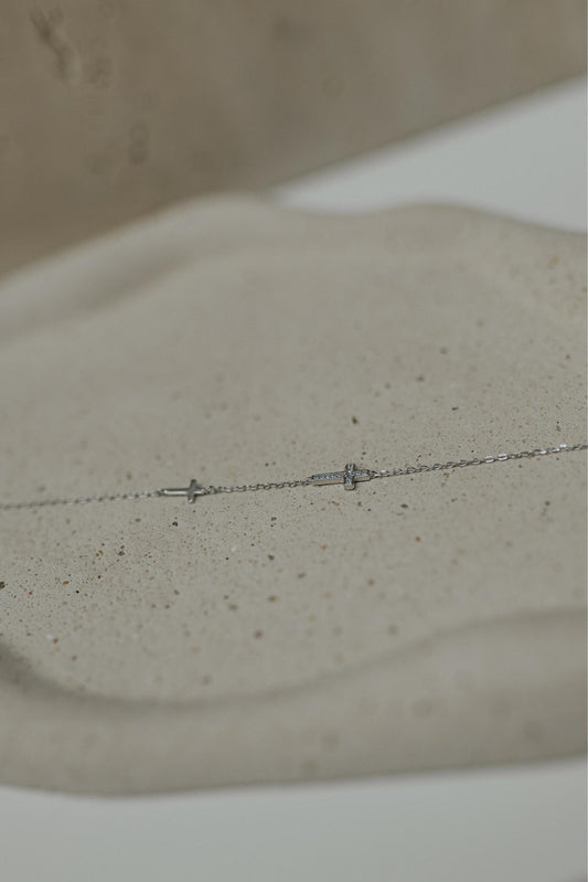 Pulseira Crucifixo Liso e Cravejado Prata 925 Ródio Branco