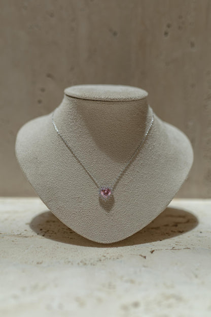 Colar Coração Borda Cravejada Ródio Branco