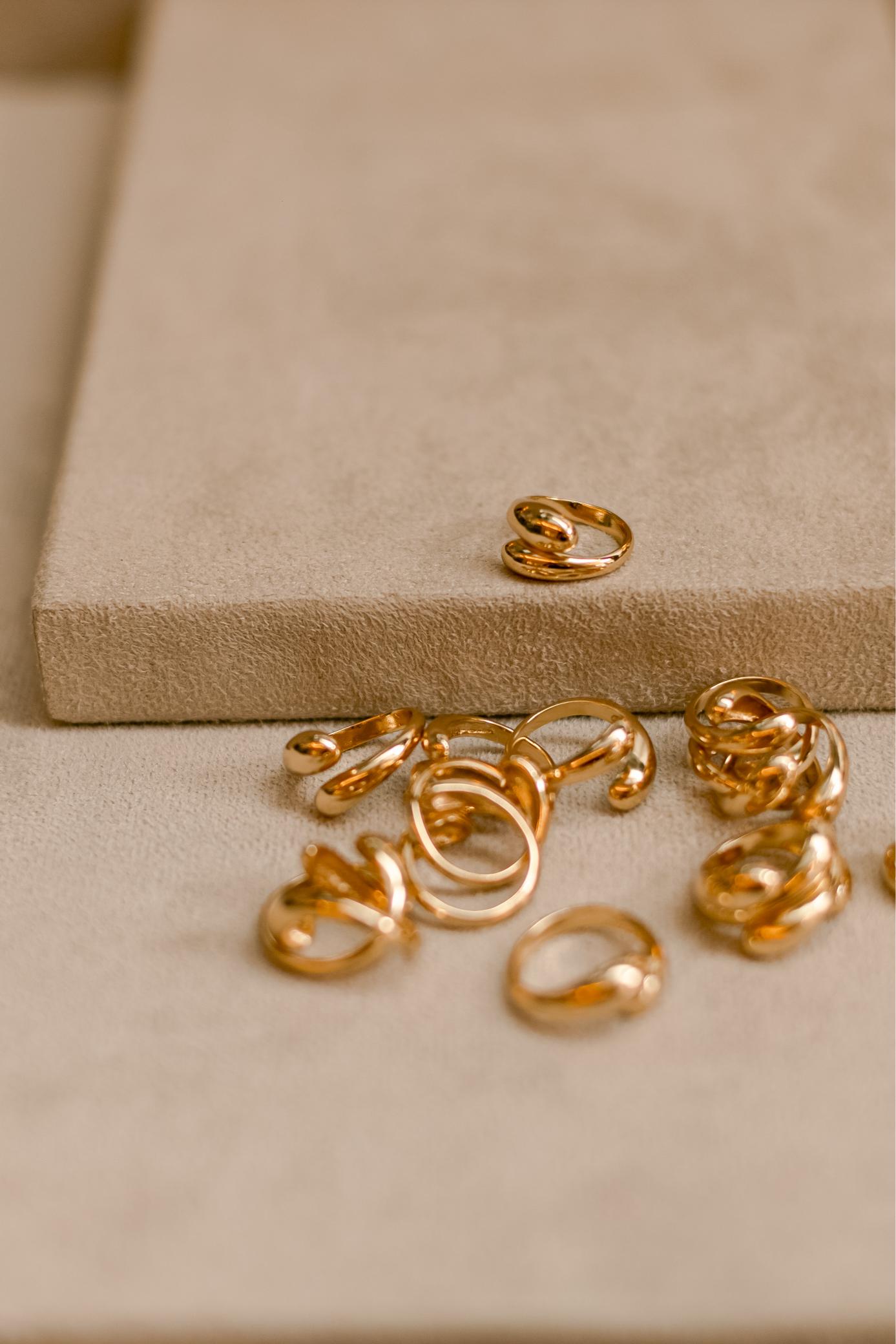 Anel Ajustável Duplo Liso Dourado