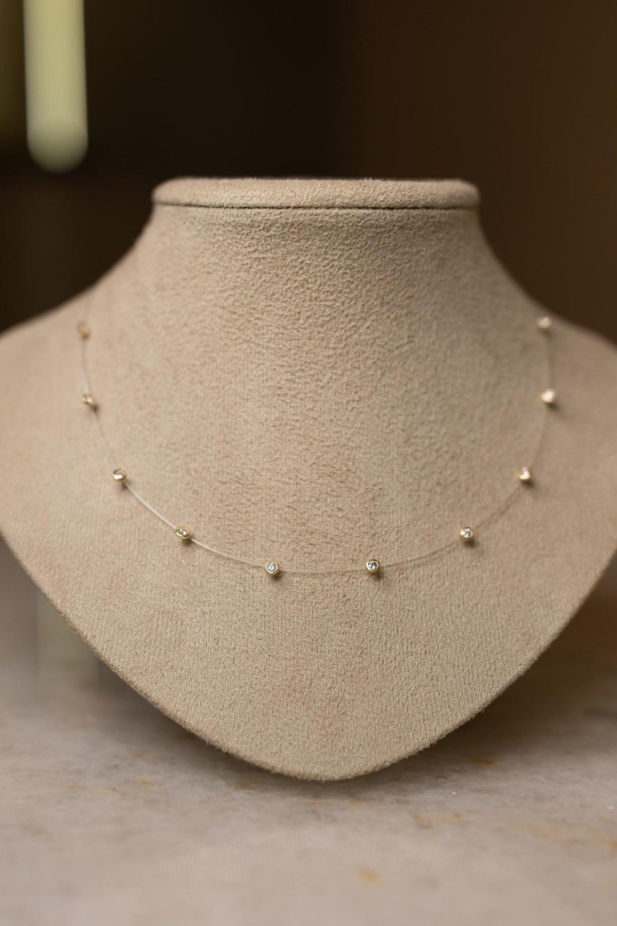 Colar Nylon Pontos de Luz Moissanite Prata 925 Dourado