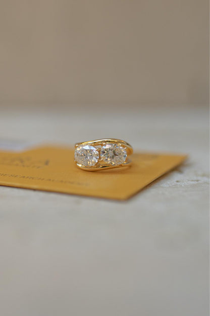 Anel Duplo Oval Moissanite Prata 925 Dourado