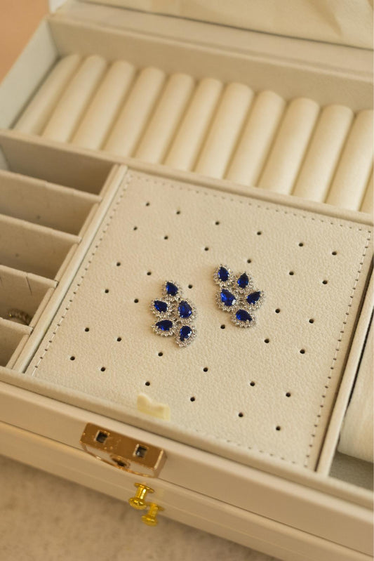 Brinco Ear Cuff Gotas Safira Ródio Branco