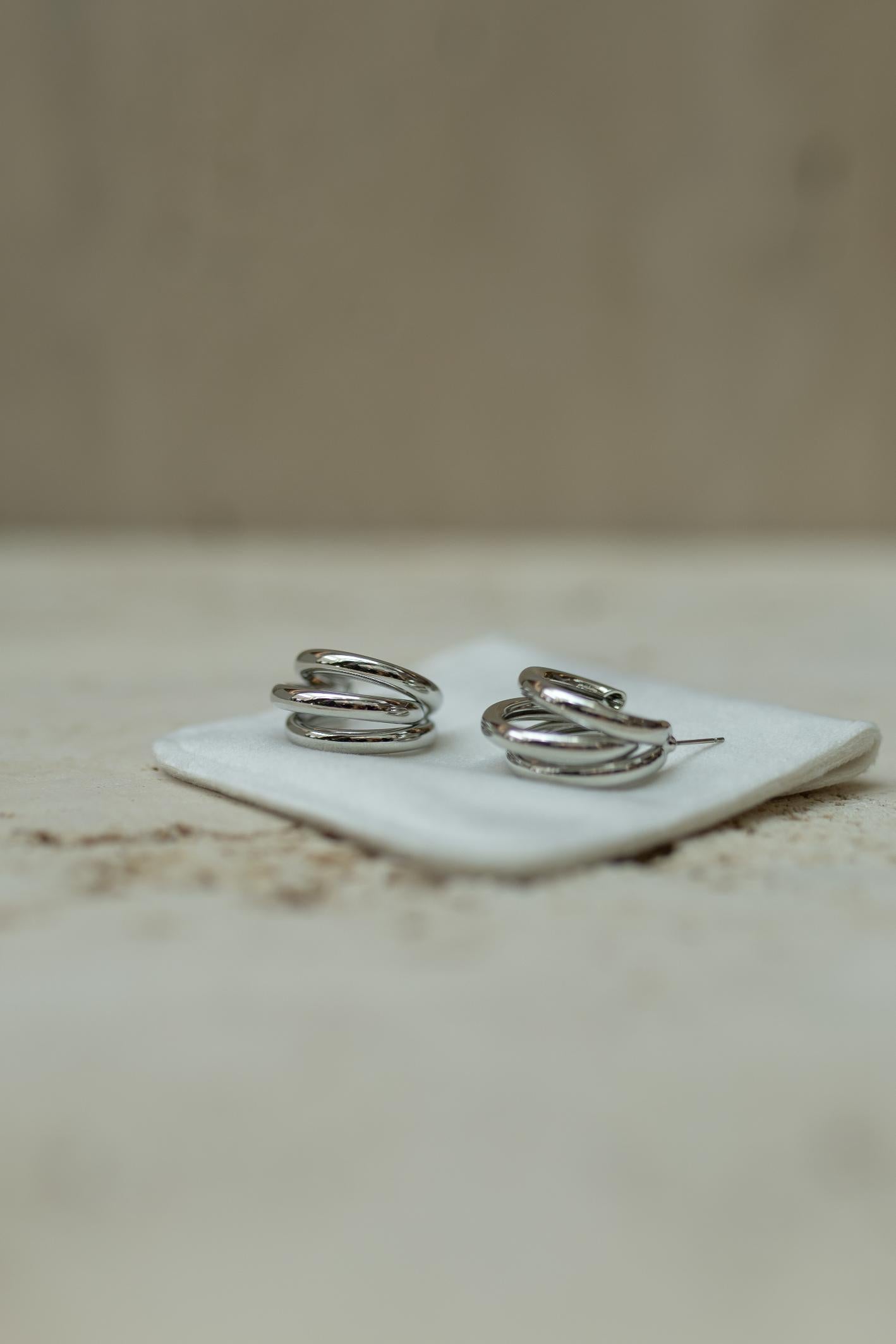 Brinco Argola Tripla Ródio Branco