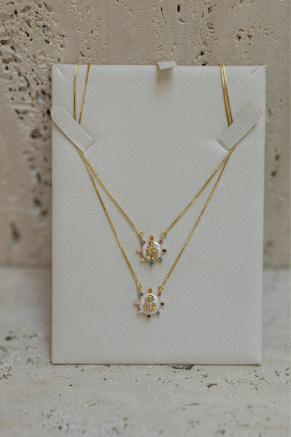 Colar Escapulário Colorido Madrepérola Dourado