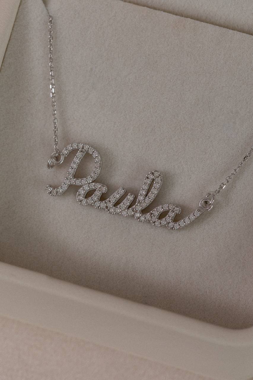 Colar Nome Personalizado 1mm Moissanite Prata 925