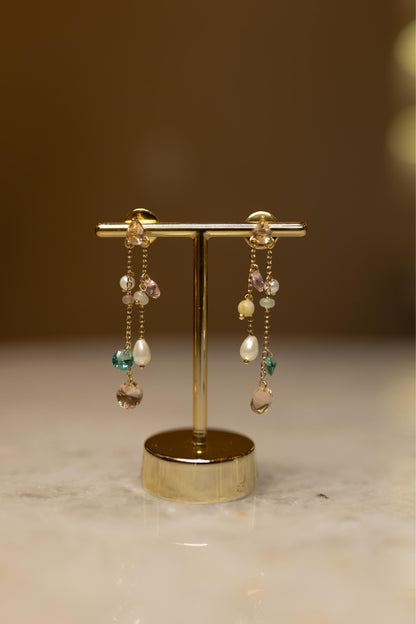 Brinco Gota Morganita Pêndulo Colors Dourado