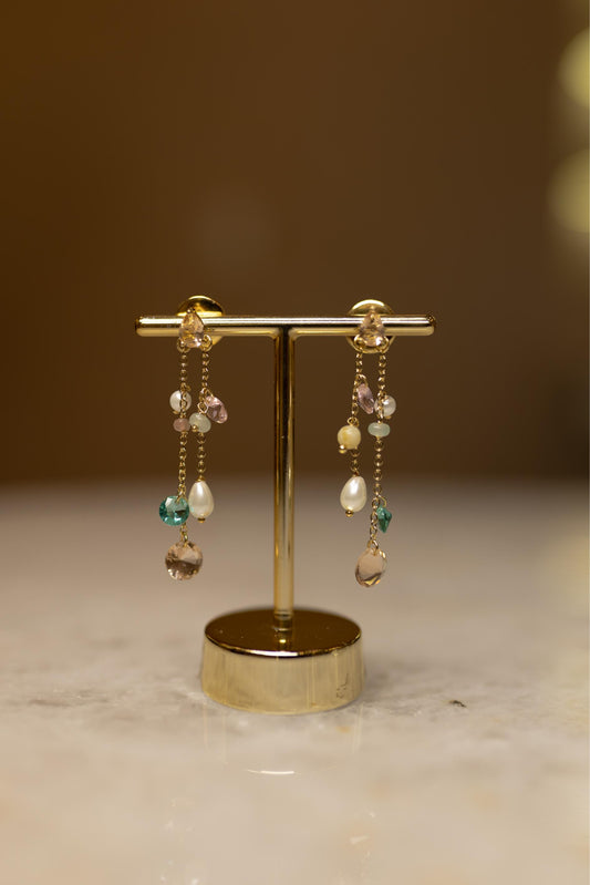 Brinco Gota Morganita Pêndulo Colors Dourado
