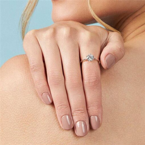 Anel Solitário Redondo Cristal Prata 925 Ródio Branco