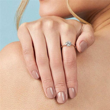 Anel Solitário Redondo Cristal Prata 925 Ródio Branco