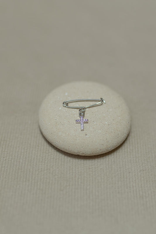 Alfinete Batizado Cruz Cravejada Ródio Branco