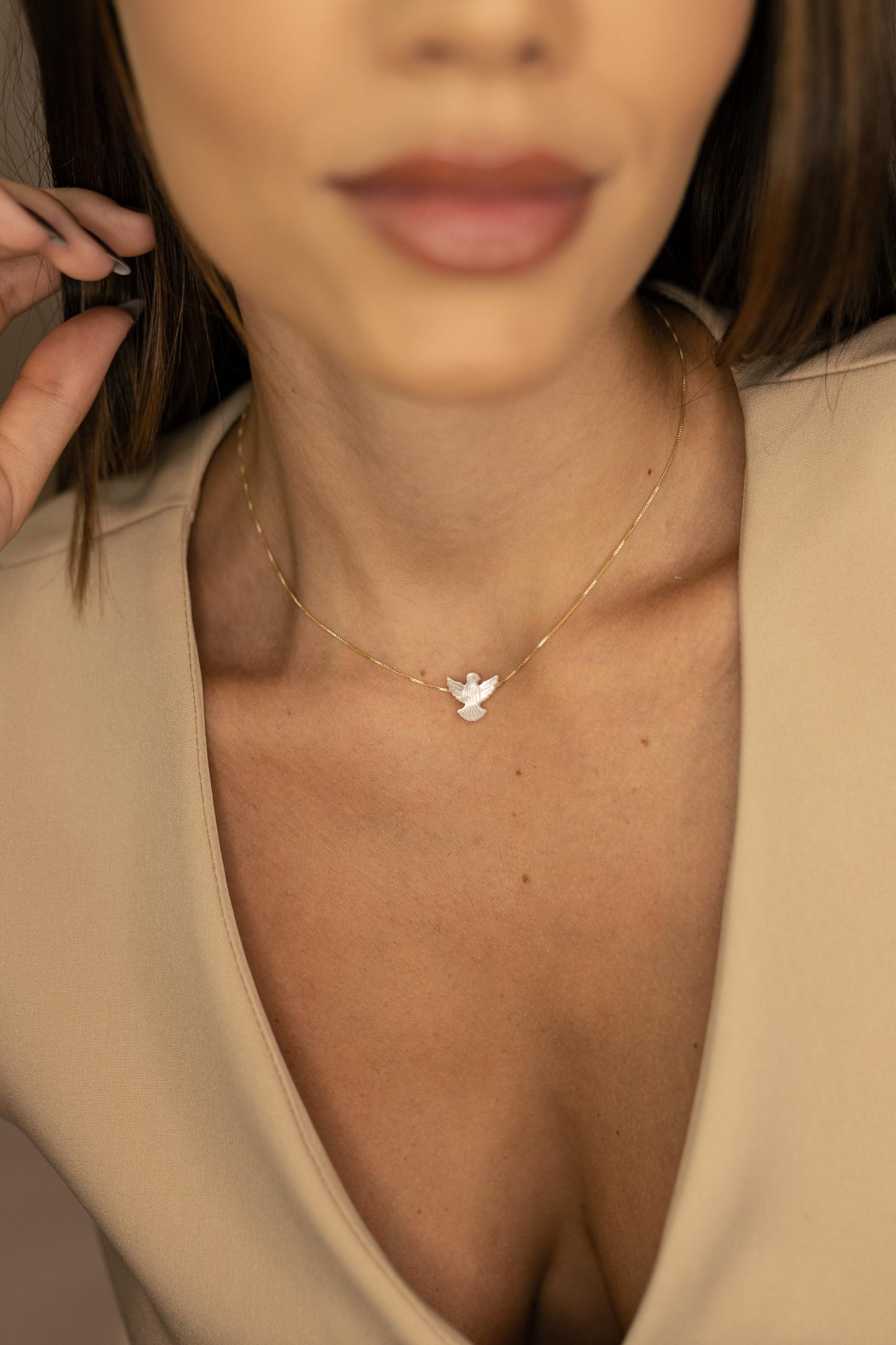 Colar Choker com Divino Espírito Santo Madrepérola Dourado