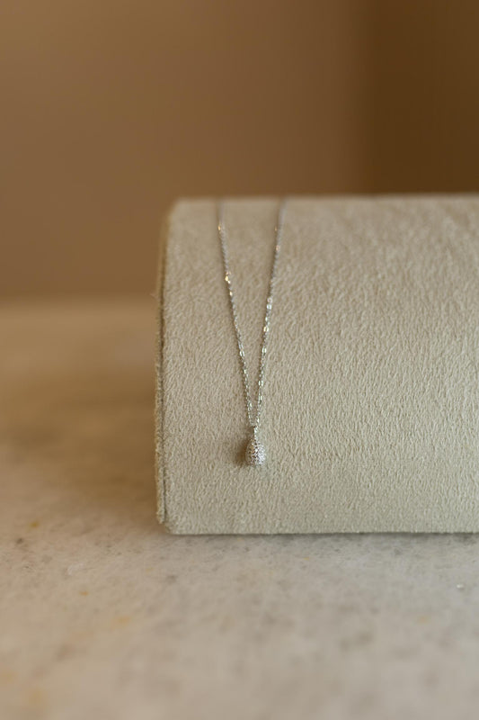 Colar Gota Cravejada Moissanite Prata 925 Ródio Branco