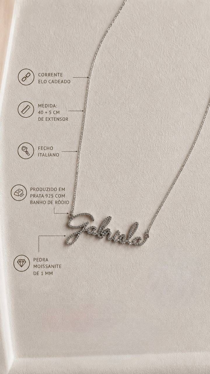Colar Nome Personalizado 1mm Moissanite Prata 925