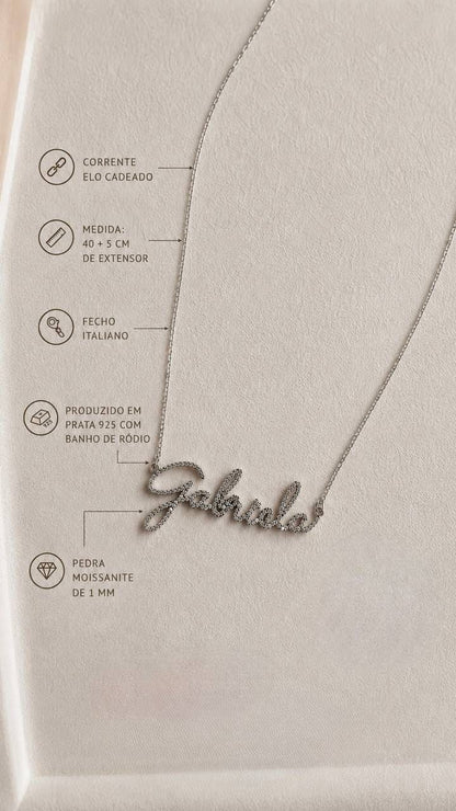 Colar Nome Personalizado 1mm Moissanite Prata 925