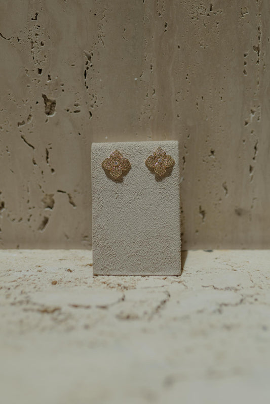 Brinco Flor 4 Pétalas Cravejado Dourado