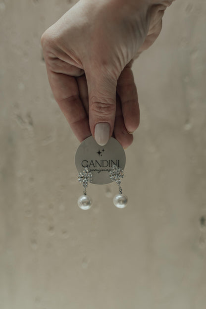 Brinco Losango 4 Navetes Pérola Ródio Branco