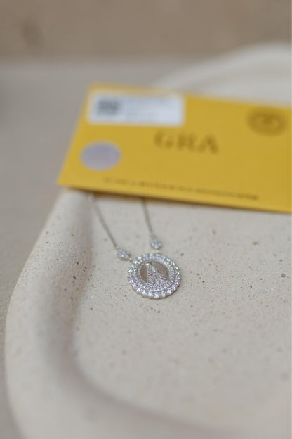 Colar Nossa Senhora Aparecida Duplo Cravejado Moissanite Prata 925 Ródio Branco