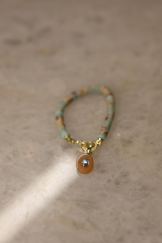 Pulseira Sunstone Água Marinha Jasper Imperial Dourado