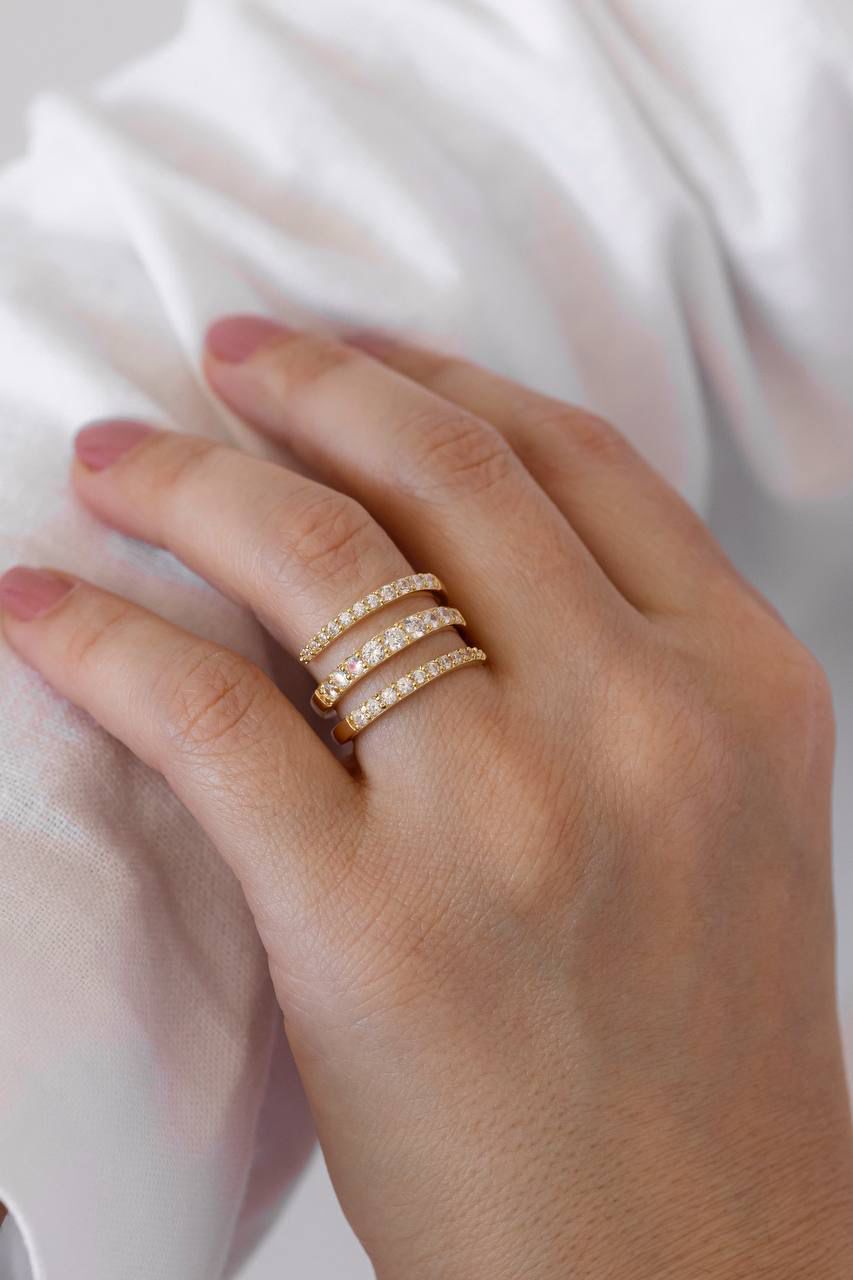 Anel Ajustável Espiral Cravejado