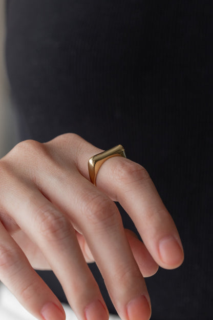 Anel Frente Quadrada Liso Dourado