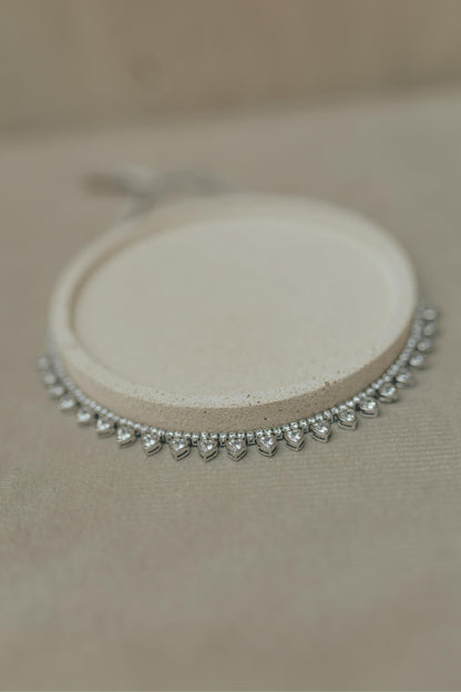 Colar Choker Riviera Corações Ródio Branco