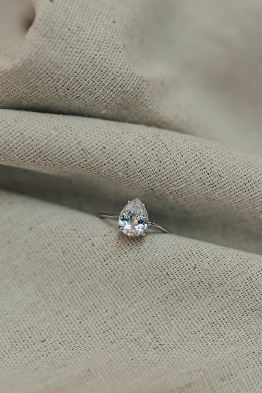Anel Gota Zircônia Cristal Prata 925 Ródio Branco