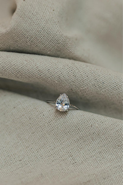 Anel Gota Zircônia Cristal Prata 925 Ródio Branco