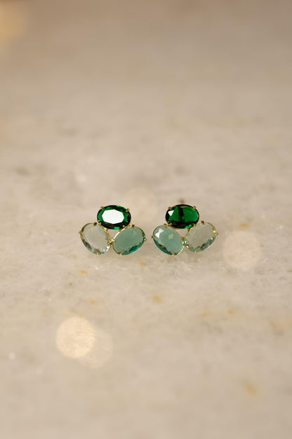 Brinco  Tons de Verde Oval Dourado