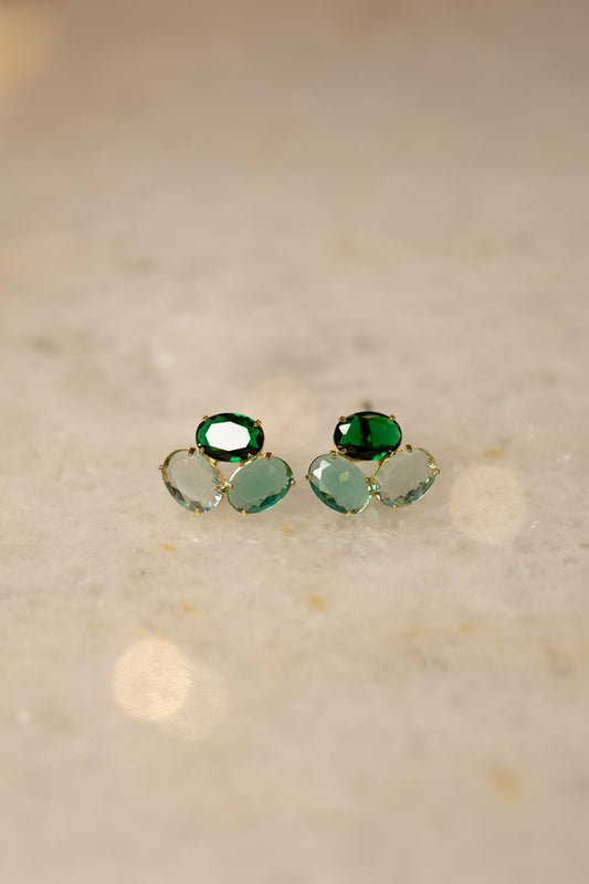Brinco  Tons de Verde Oval Dourado