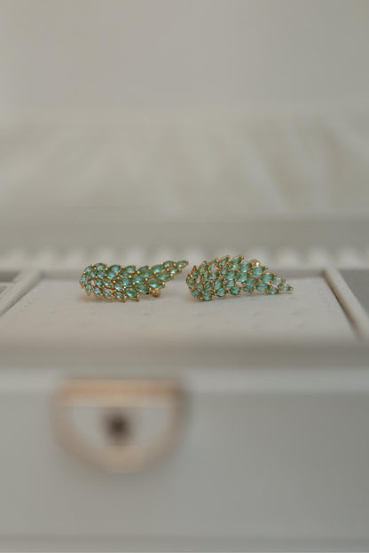 Brinco Ear Cuff Esmeralda Paraíba Asas Dourado