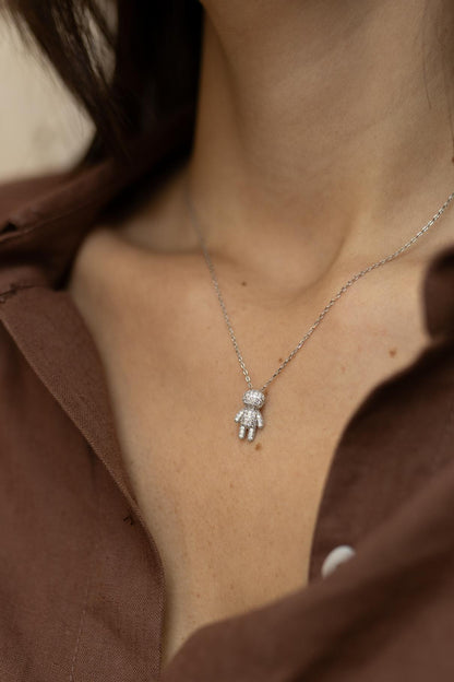 Colar Filhos Menino Moissanite Prata 925 Ródio Branco