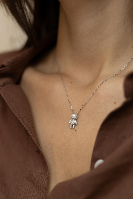 Colar Filhos Menino Moissanite Prata 925 Ródio Branco