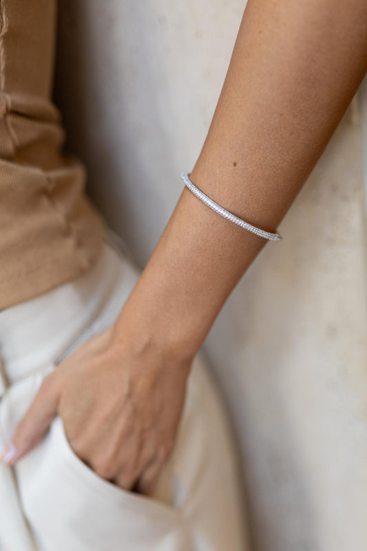 Bracelete Rígido Cravejado Ródio Branco