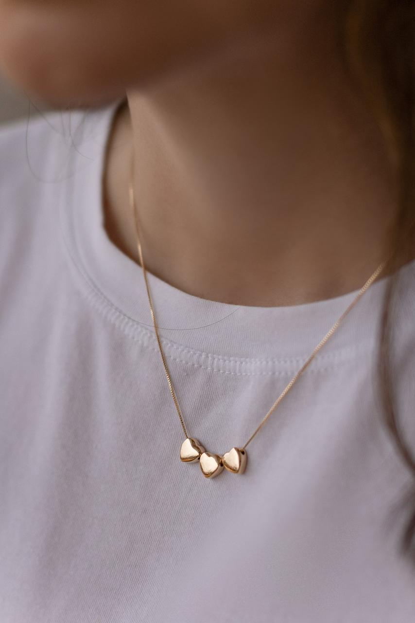 Colar 3 Corações Liso Dourado