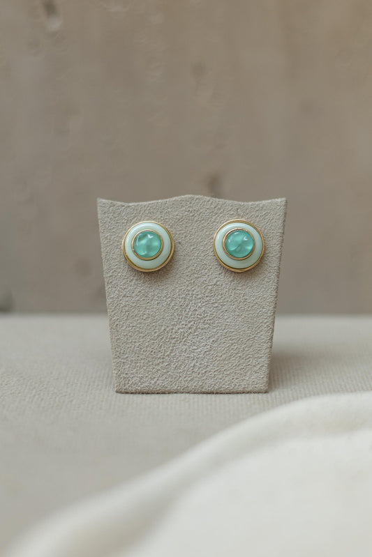 Brinco Redondo Resina Verde Dourado