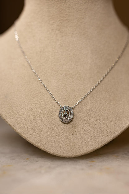 Colar Nossa Senhora das Graças Borda Cristal Ródio Branco