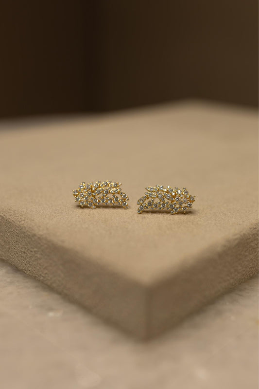 Brinco Ear Cuff Folha Cravejada Dourado