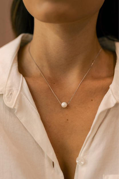 Colar Pérola Shell Ródio Branco