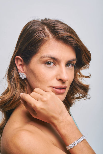 Brinco Ear Cuff Gotas Cristal Ródio Branco