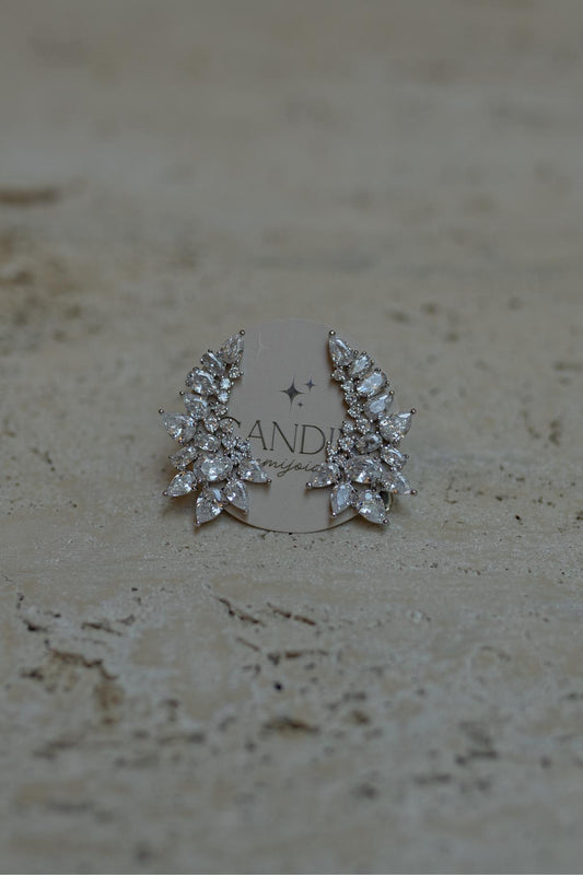 Brinco Ear Cuff Cristal Zircônias Ródio Branco