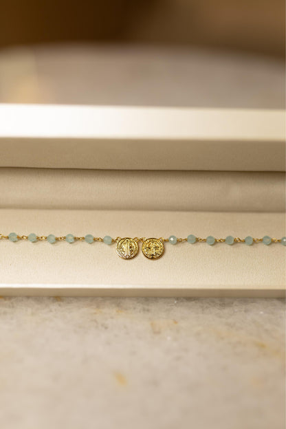 Pulseira Escapulário São Bento Jade Dourado