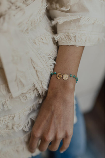 Pulseira Escapulário São Bento Jade Esmeralda Dourada