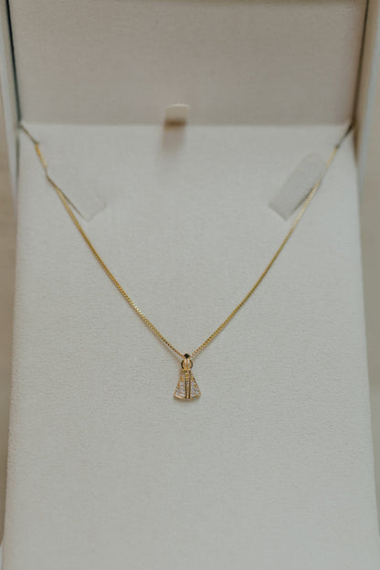 Colar Nossa Senhora Aparecida Mini Cristal Dourado