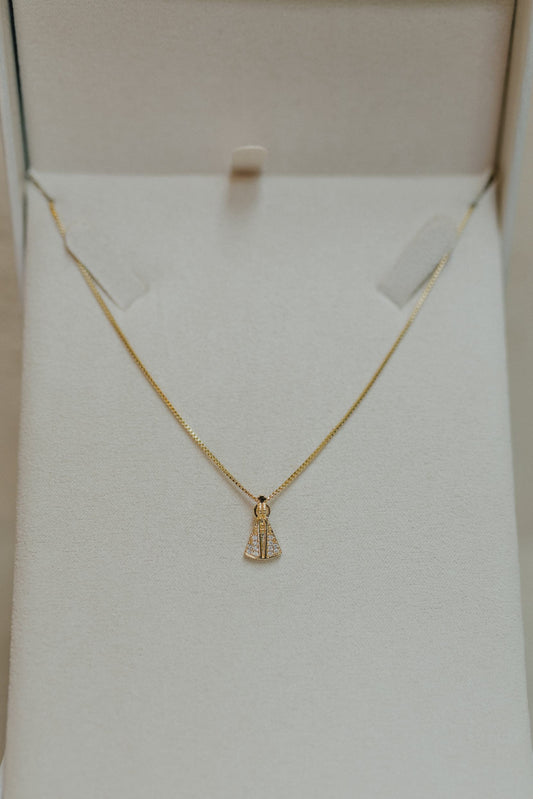Colar Nossa Senhora Aparecida Mini Cristal Dourado