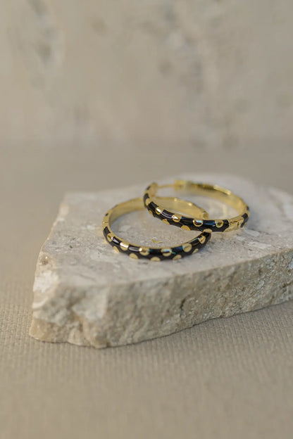 Brinco Argola Poá Preto Dourada